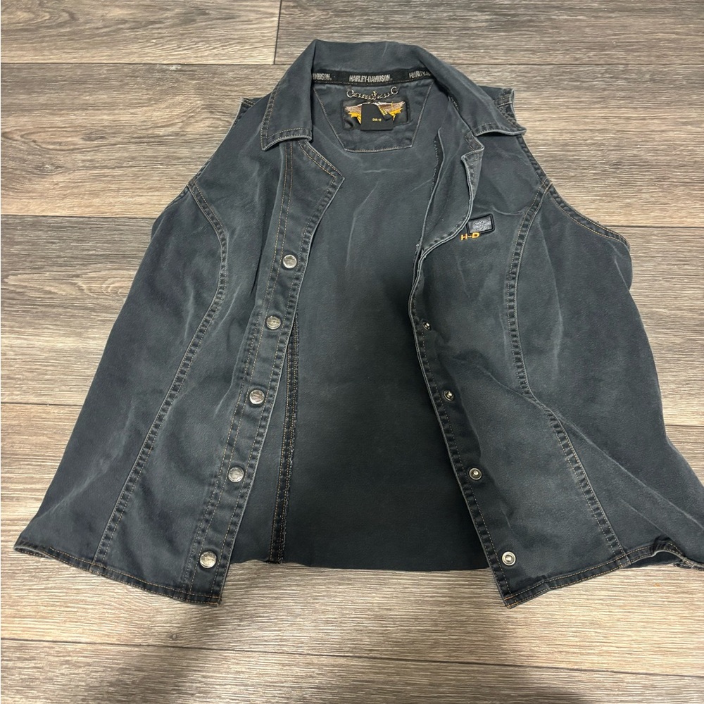 Vintage Harley-Davidson Black Denim Vest with Eagle Patch